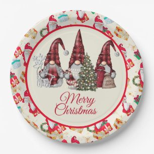Fröhliche Gnome Weihnachten Pappteller