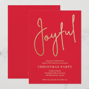 Fröhliche Gold-Faux-Folie auf roter Weihnachtsfeie Einladung