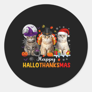 Fröhliche Hallothanksmas Katzen Halloween Erntedan Runder Aufkleber