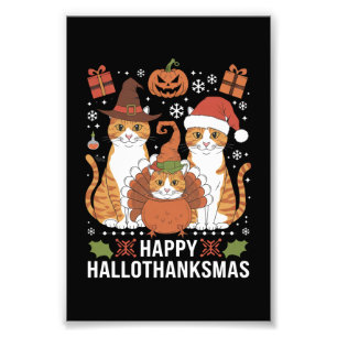 Fröhliche Hallothanksmas Katzen Halloween Weihnach Fotodruck