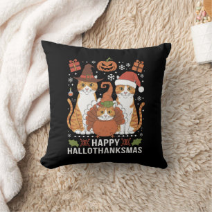 Fröhliche Hallothanksmas Katzen Halloween Weihnach Kissen