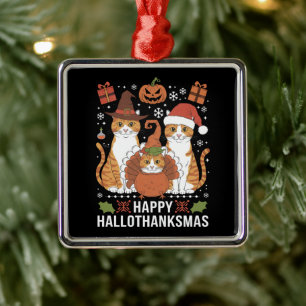Fröhliche Hallothanksmas Katzen Halloween Weihnach Ornament Aus Metall