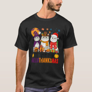 Fröhliche Hallothanksmas Perserkatzen Halloween Da T-Shirt