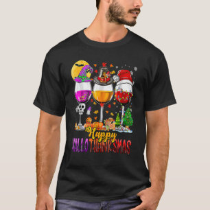 Fröhliche Hallothanksmas-Weingläser Hexe Santa Kür T-Shirt