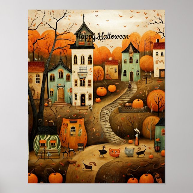 Fröhliche Halloween-Farbbildillustration Poster (Vorne)