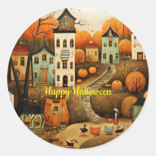 Fröhliche Halloween-Farbbildillustration Runder Aufkleber