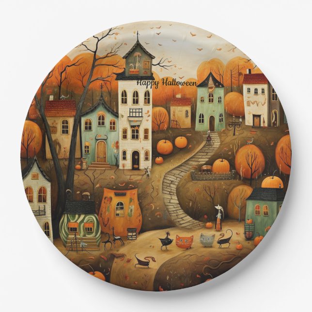 Fröhliche Halloween farbenfrohe Illustration Pappteller (Vorderseite)