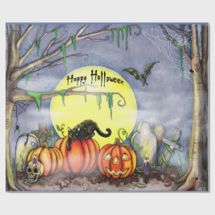 Fröhliche Halloween-Friedhofsszene-Geschenkpapier Geschenkpapier