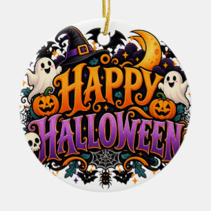 Fröhliche Halloween-Geister Totenköpfe und Kürbis Keramik Ornament