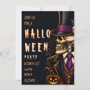 Fröhliche Halloween-Gelbe-Skelett-Party-Einladung Einladung