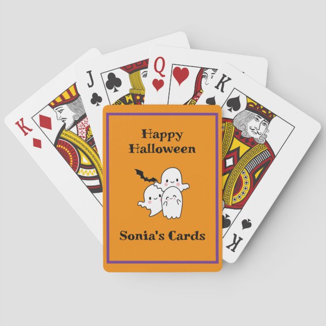 Fröhliche Halloween Ghost Bat Orange Lila Bridge Spielkarten (Rückseite)