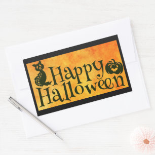 Fröhliche Halloween-Grüße Orange und Schwarz Rechteckiger Aufkleber