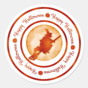 Fröhliche Halloween Hexen Mond Orange Glanz Party Runder Aufkleber