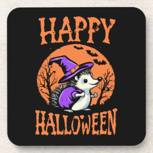 Fröhliche Halloween-Igel-Hexe Getränkeuntersetzer