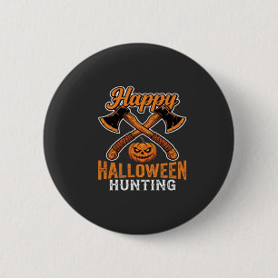 Fröhliche Halloween-Jagd gekreuzte Äxte Kürbis Button