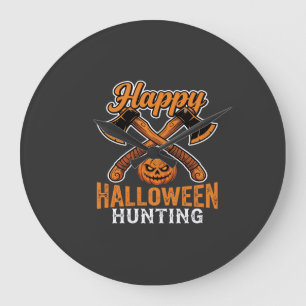 Fröhliche Halloween-Jagd gekreuzte Äxte Kürbis Große Wanduhr