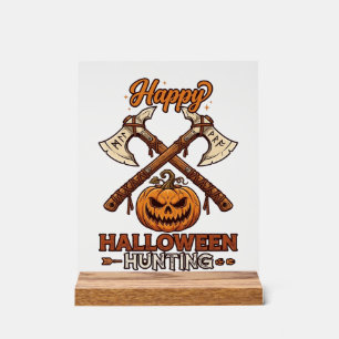 Fröhliche Halloween-Jagd gekreuzte Äxte Kürbis Run Acrylschild