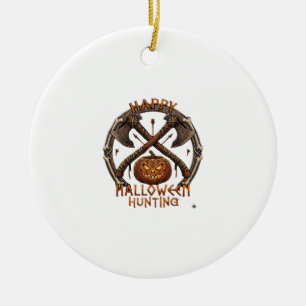 Fröhliche Halloween-Jagd Kürbis gekreuzte Äxte Kno Keramik Ornament