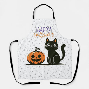 Fröhliche Halloween-Katze & Kürbis Schürze