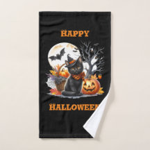 Fröhliche Halloween-Katze und Jack O Lantern Handt