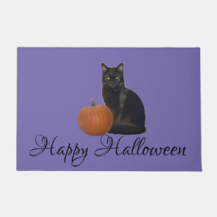 Fröhliche Halloween Katze und Kürbis auf Lila Türm Fußmatte