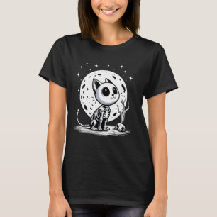 Fröhliche Halloween-Katzen-Skelett-Mond Süß T-Shirt