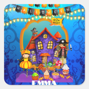 Fröhliche Halloween-Kostümparty für Kinder Feier Quadratischer Aufkleber
