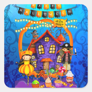 Fröhliche Halloween-Kostümparty für Kinder Feier Quadratischer Aufkleber
