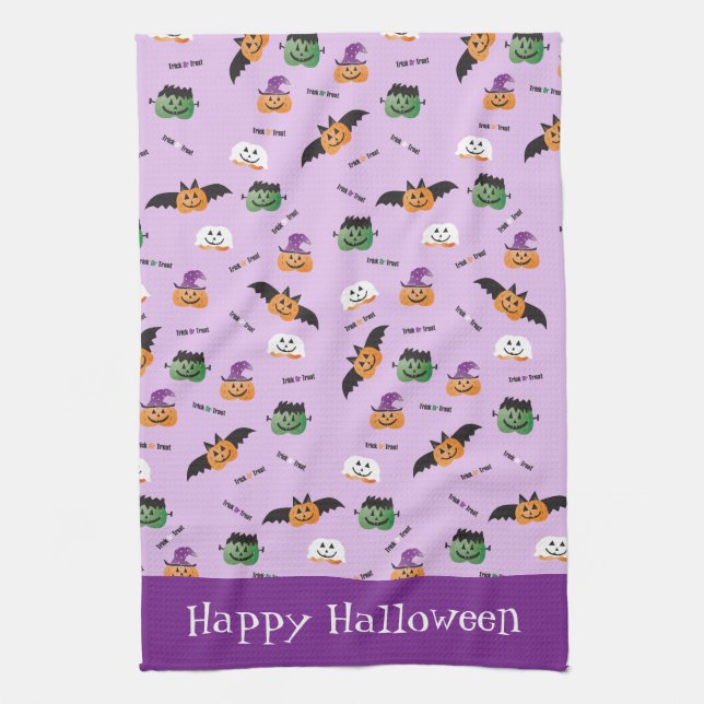 Fröhliche Halloween Kürbis-Pattern bedruckt Geschirrtuch (Vertikal)