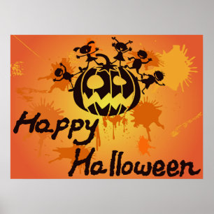 Fröhliche Halloween-Kürbis-Silhouetten-Illustratio Poster