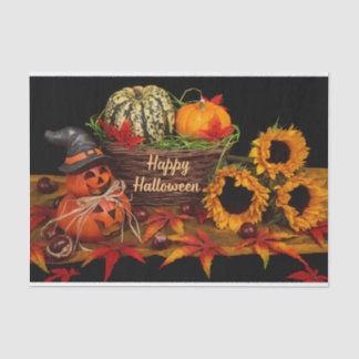 Fröhliche Halloween-Kürbis und Sonnenblumen Seidenpapier