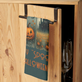 Fröhliche Halloween-Kürbiskuschelflecht-Fledermäus Geschirrtuch