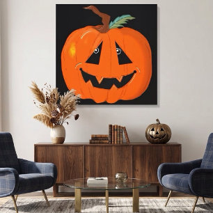 Fröhliche Halloween-Kürbislaterne Illustrative Kun Leinwanddruck