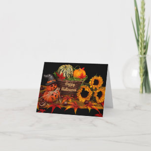 Fröhliche Halloween-Kürbisse und Sonnenblumen  Karte