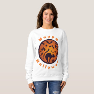Fröhliche Halloween-Laterne schwarze Katzen Spinne Sweatshirt