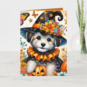 Fröhliche Halloween Malteser Welpe Hexe Halloween  Karte