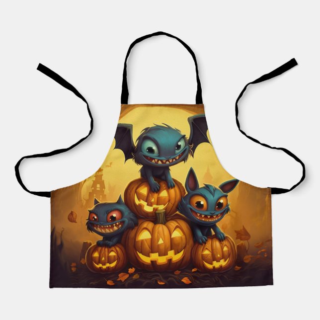 Fröhliche Halloween-Monster lächeln in der Höhle Schürze (Vorderseite)