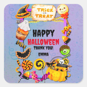 Fröhliche Halloween-Party voller Süßigkeiten oder Quadratischer Aufkleber