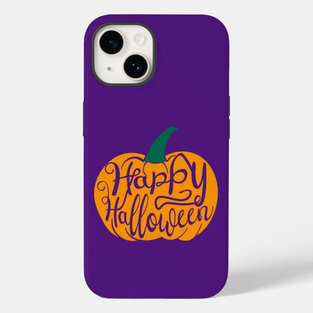Fröhliche Halloween-Schrift auf geschnitztem Kürbi Case-Mate iPhone 14 Hülle (Rückseite)