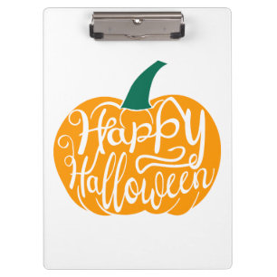Fröhliche Halloween-Schrift auf geschnitztem Kürbi Klemmbrett