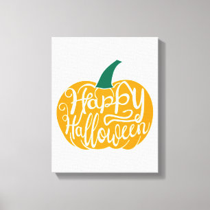 Fröhliche Halloween-Schrift auf geschnitztem Kürbi Leinwanddruck