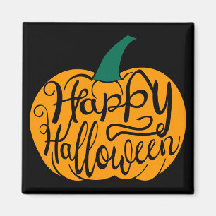 Fröhliche Halloween-Schrift auf geschnitztem Kürbi Magnet