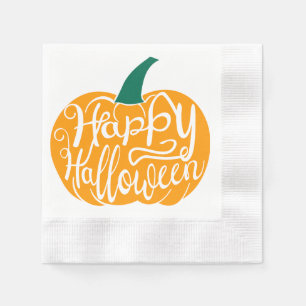 Fröhliche Halloween-Schrift auf geschnitztem Kürbi Serviette