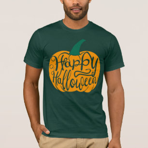 Fröhliche Halloween-Schrift auf geschnitztem Kürbi T-Shirt