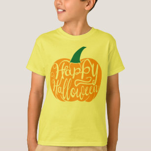 Fröhliche Halloween-Schrift auf geschnitztem Kürbi T-Shirt