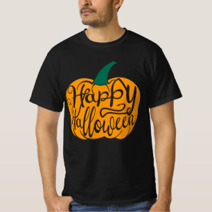 Fröhliche Halloween-Schrift auf geschnitztem Kürbi T-Shirt
