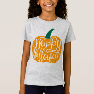 Fröhliche Halloween-Schrift auf geschnitztem Kürbi T-Shirt
