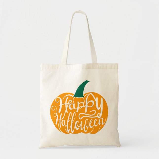 Fröhliche Halloween-Schrift auf geschnitztem Kürbi Tragetasche (Vorne)
