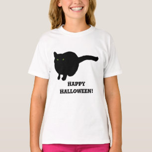 Fröhliche Halloween-Schwarze Katze mit grünen Auge T-Shirt