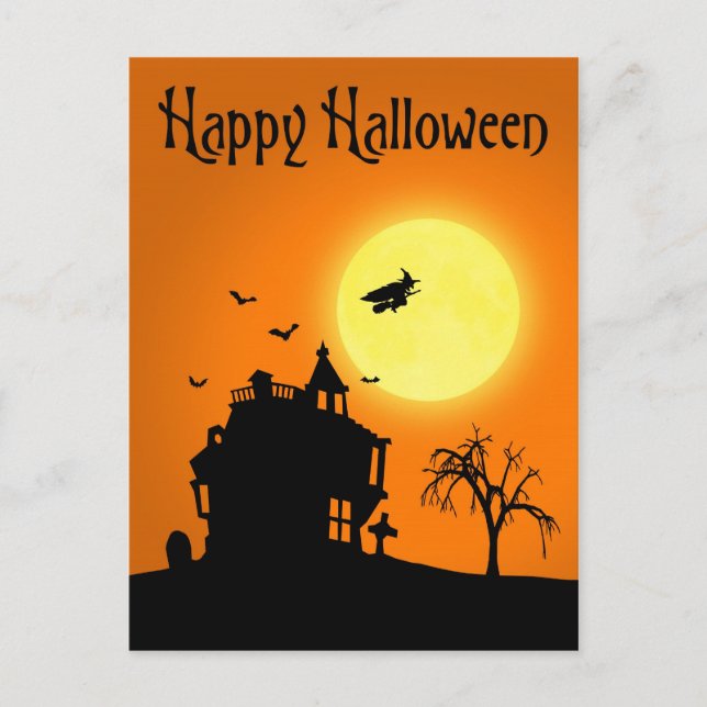 Fröhliche Halloween-Silhouette Landschaft Postkarte (Vorderseite)